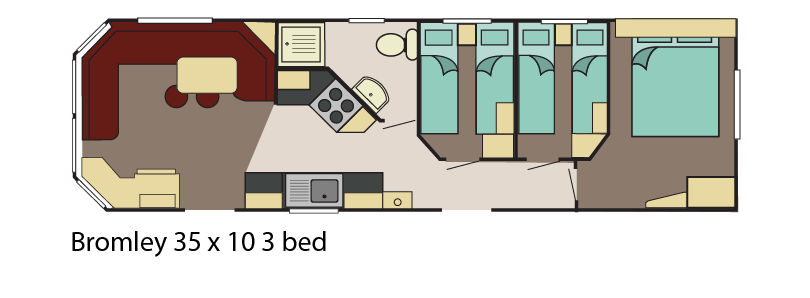 Delta Bromley 35x10 3-bed floor plan layout static caravan mobile home