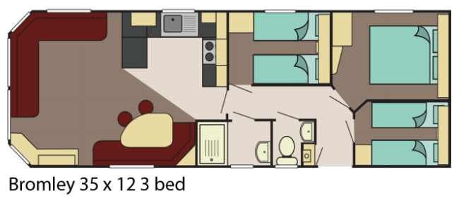 Delta Bromley 35x12 3-bed floor plan layout static caravan mobile home