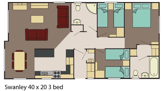 Swanley 3 bed floorplan layout Delta twin unit lodge static caravan mobile home