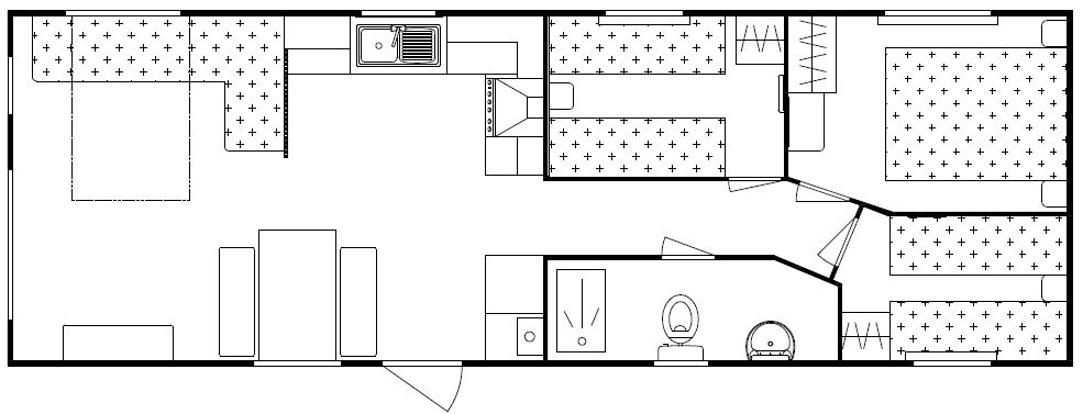 Delta Saffron 36x12 3 bedroom layout floorplan static caravan mobile home
