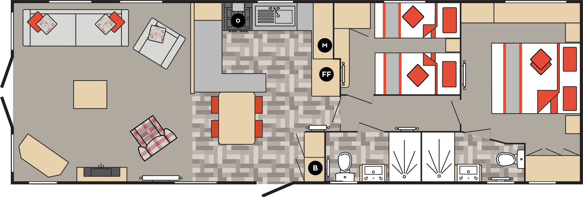 New Carnaby Glenmoor Lodge 40x13 floorplan layout static caravan mobile home