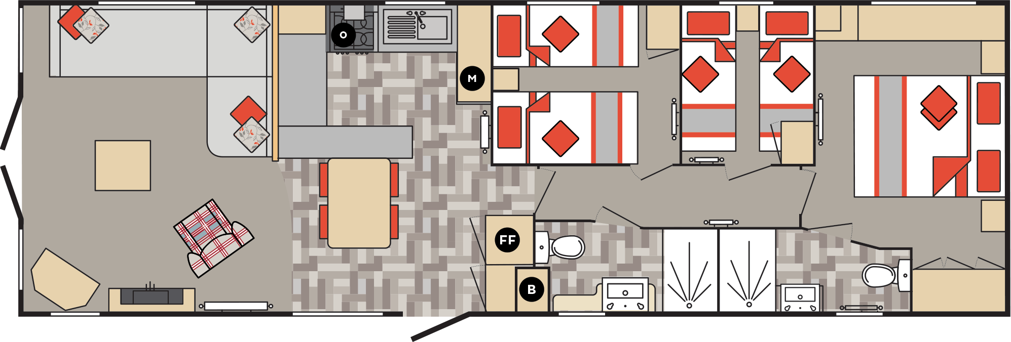 New Carnaby Glenmoor Lodge 41x13 floorplan layout static caravan mobile home