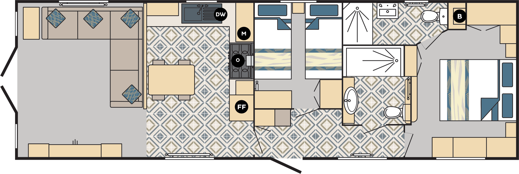 Carnaby Chantry Lodge 41x13 2 bedroom static caravan mobile home floorplan