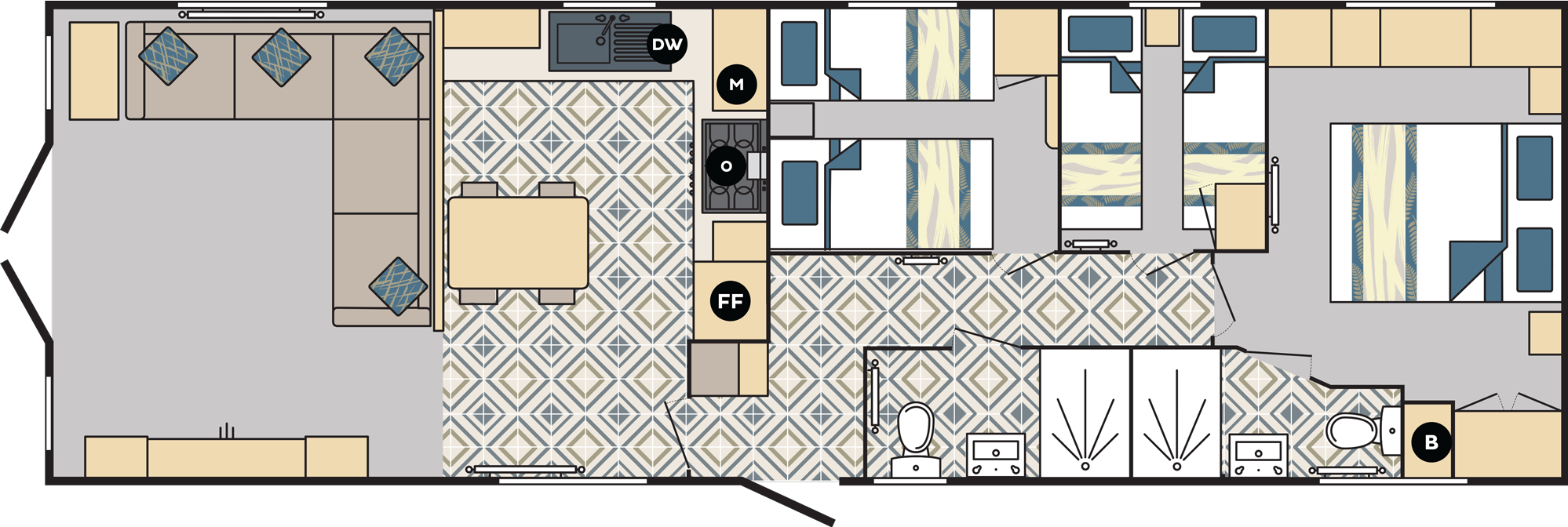 Carnaby Chantry Lodge 41x13 3 bedroom static caravan mobile home floorplan