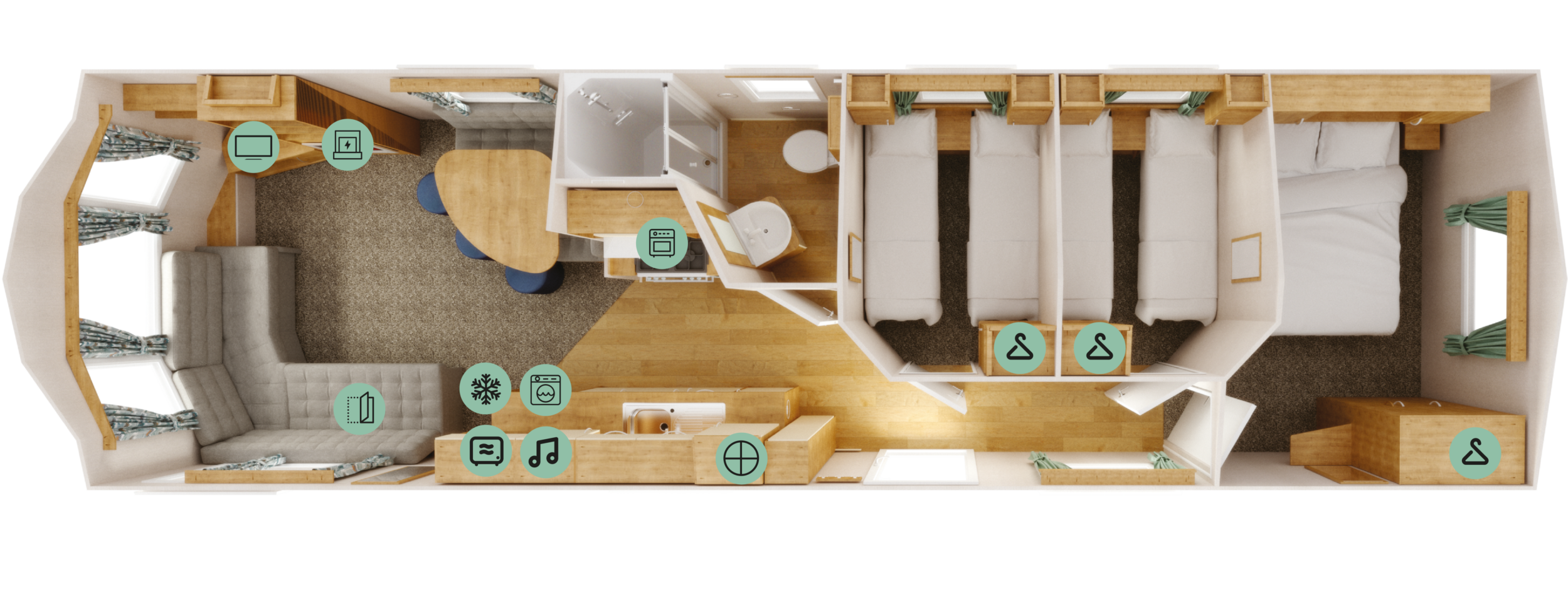 New Willerby Ashurst 35x10 3 bedroom static caravan floorplan