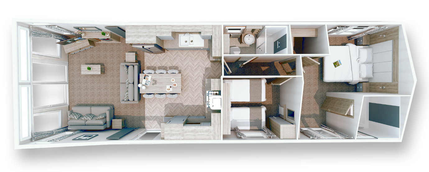 New Willerby Vogue floor plan Layout 43x14 2 bedroom