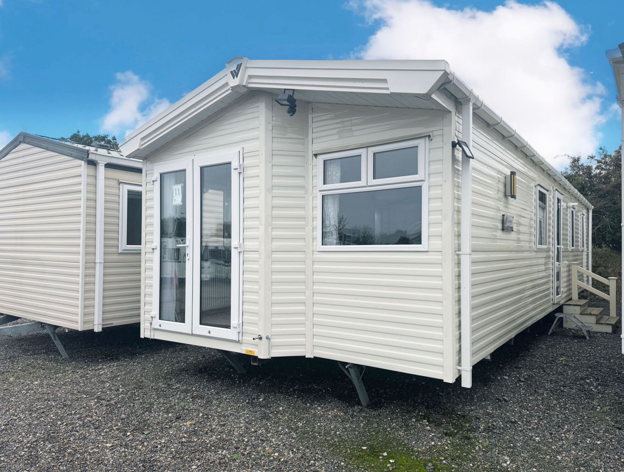 Pre owned 2018 Willerby Skye Exterior side angle static caravan mobile home