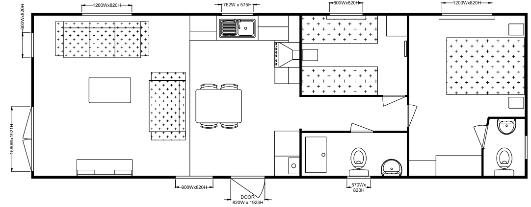 New Delta Saffron Deluxe static caravan 39x13 2 Bedroom floor plan