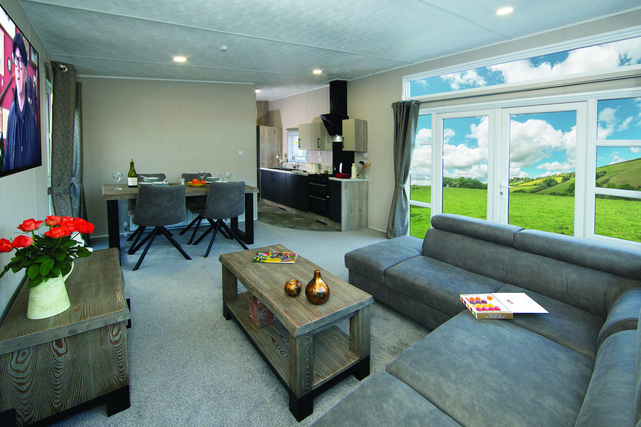 New Delta Athena Static Caravan lounge with side patio doors