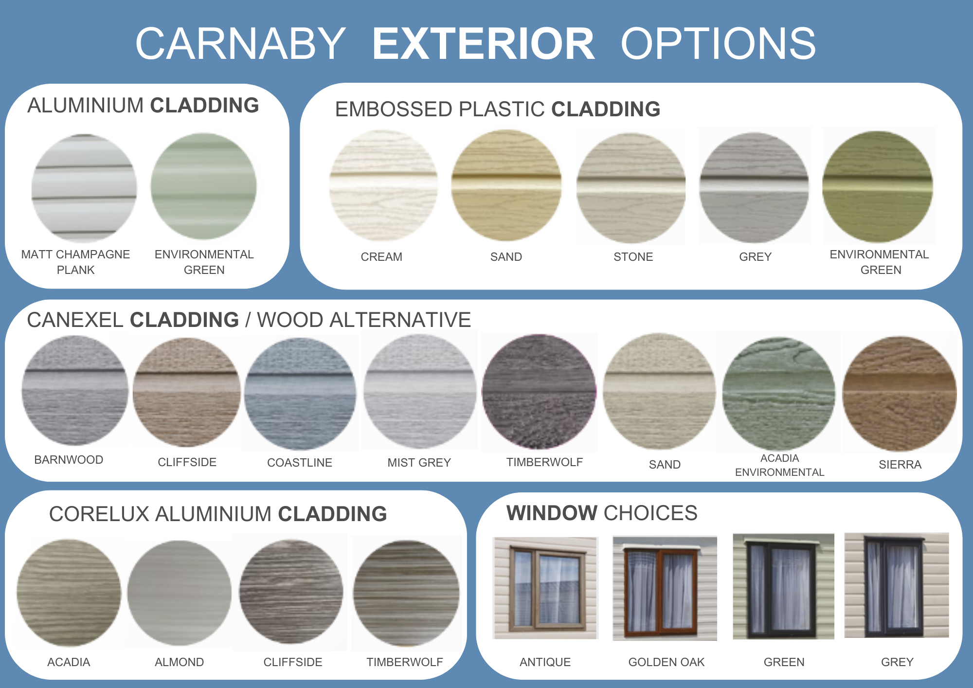 Carnaby static caravans exterior cladding and window options