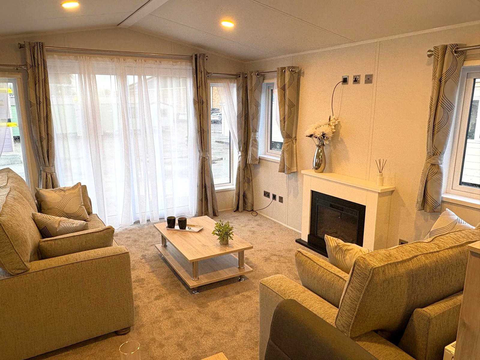 New Delta Beverley Lodge Static Caravan 38x12 2 Bed lounge