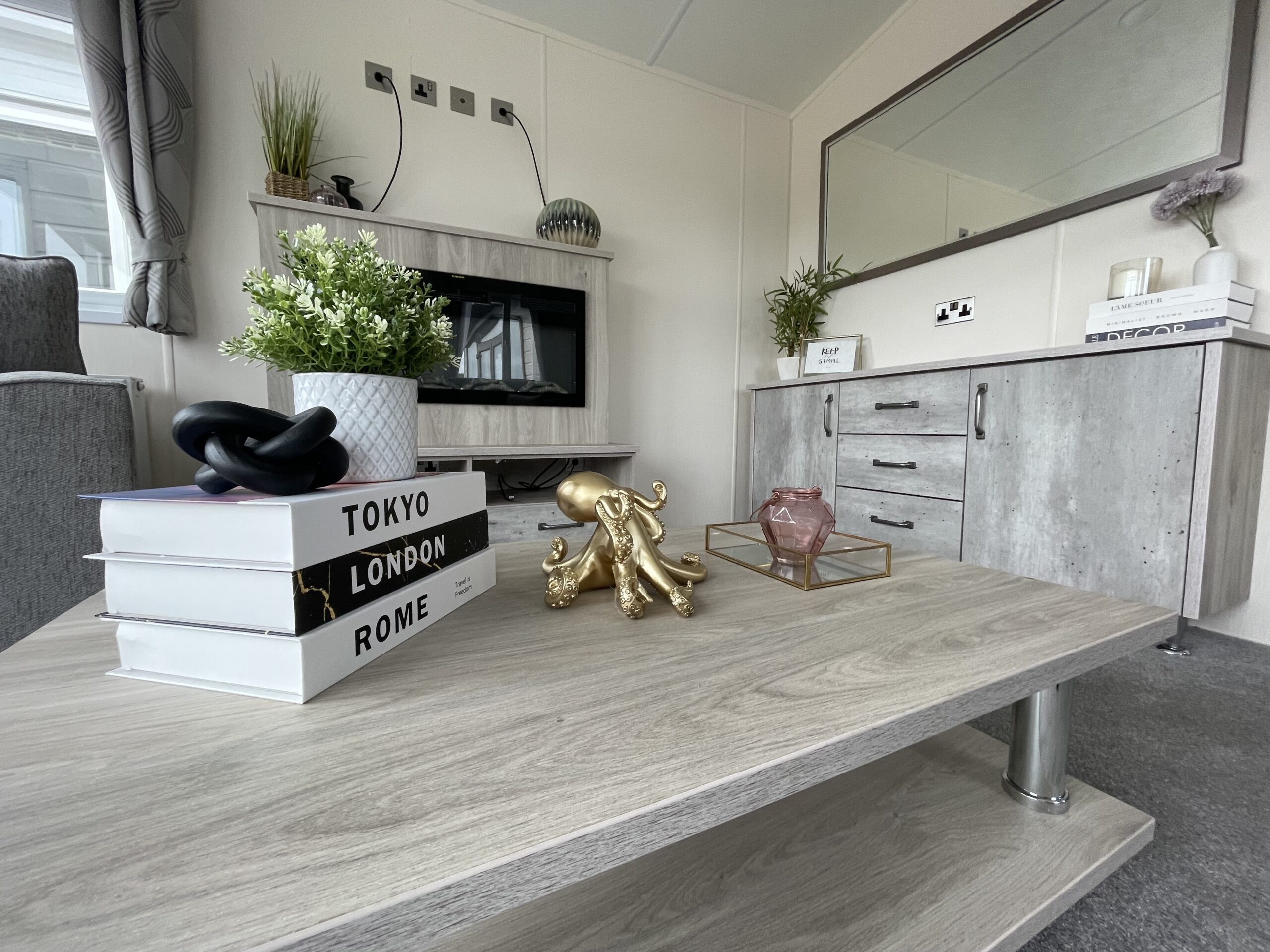 Delta Superior static caravan coffee table and side board