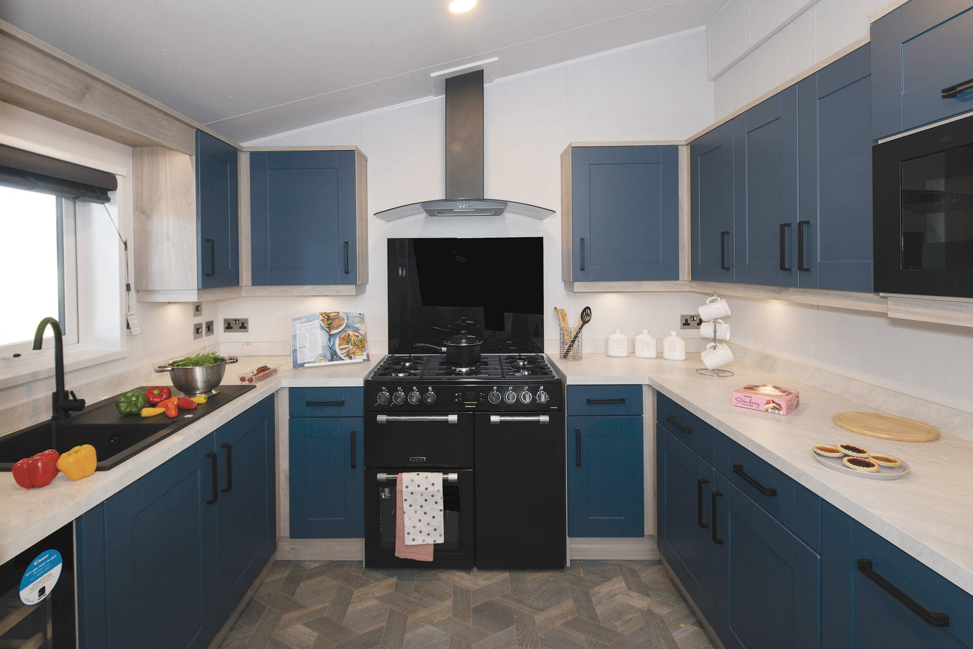 New Delta Brentwood Static Caravan Residential Twin Lodge kitchen with integrated appliances