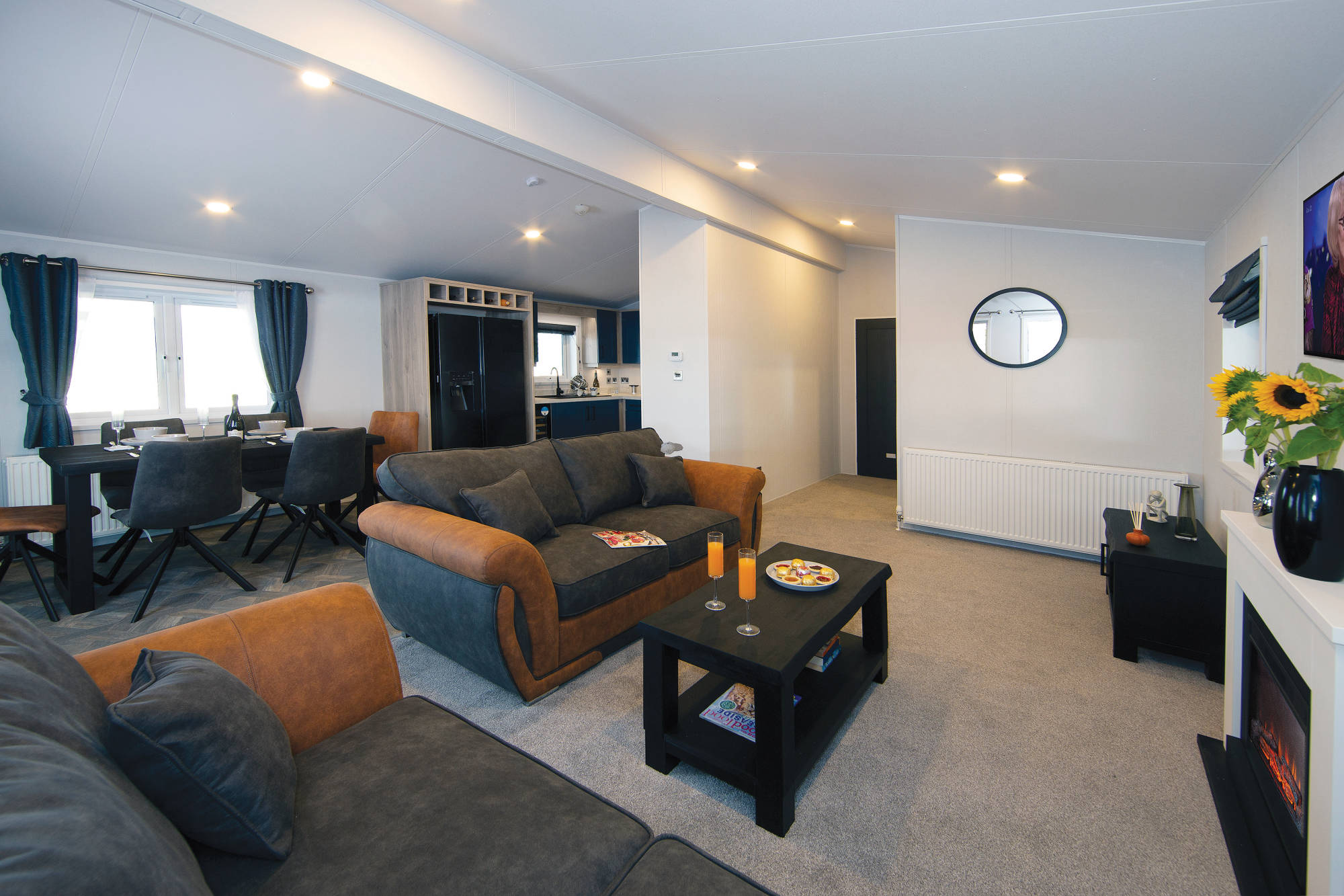 New Delta Brentwood Static Caravan Residential Twin Lodge open plan living area