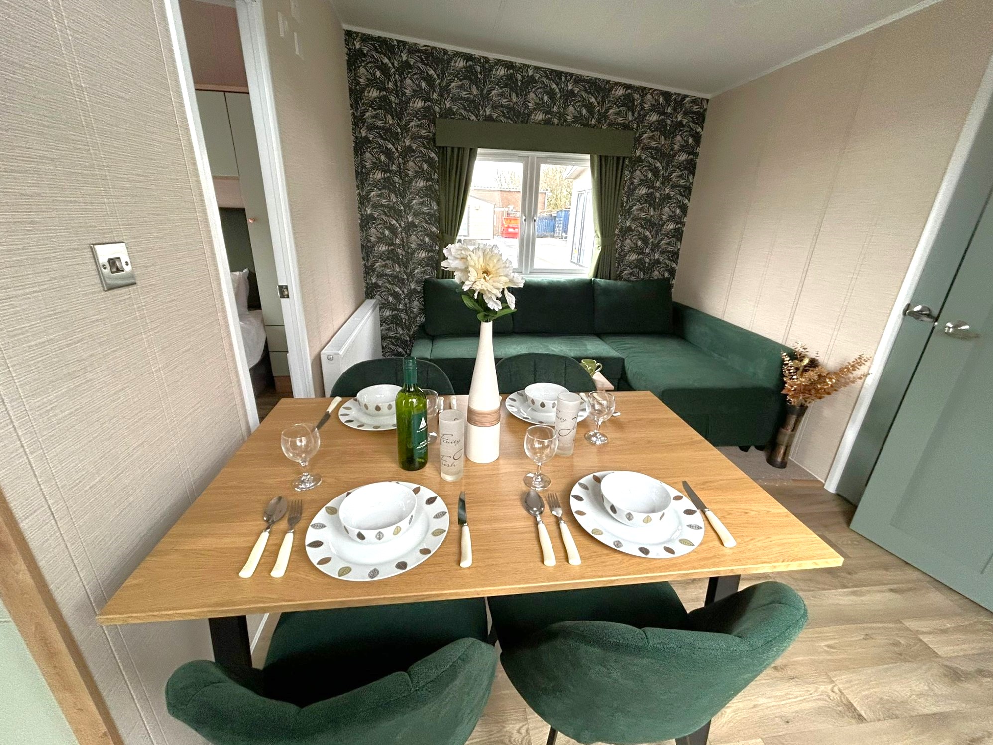 New Delta Cottage static caravan tiny home freestanding dining table and chairs