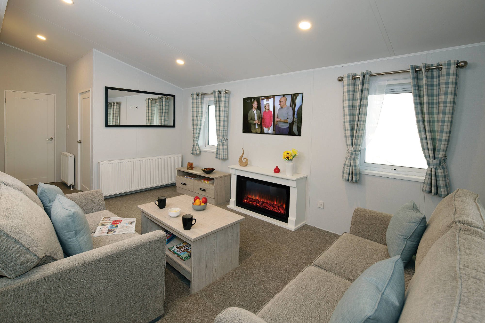 New Delta Newbury Static Caravan Residential Twin Lodge lounge with electric fire