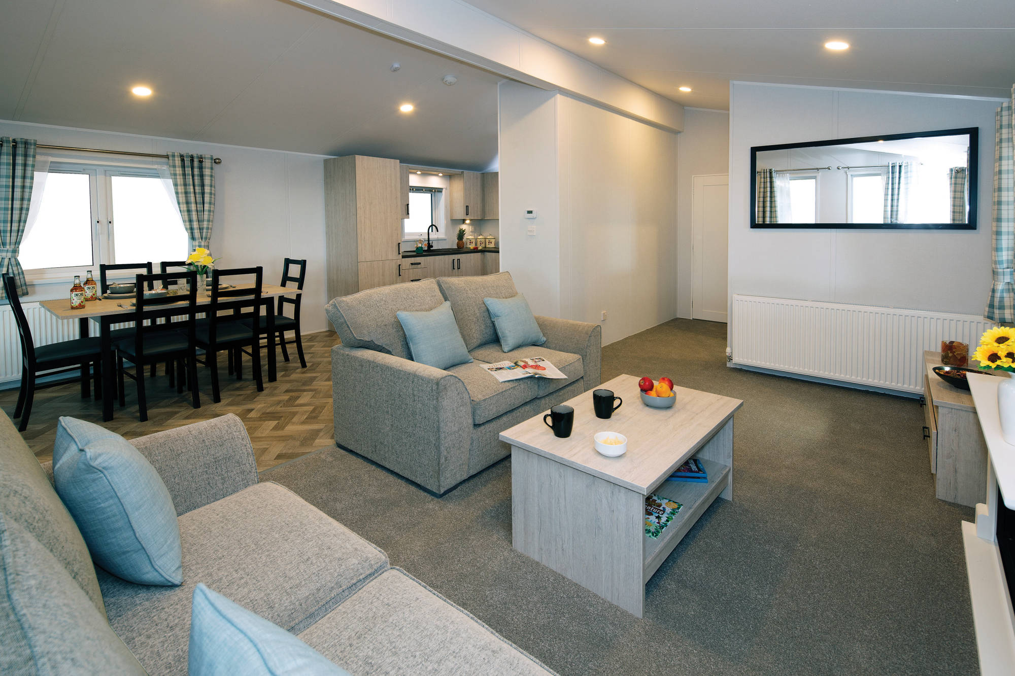 New Delta Newbury Static Caravan Residential Twin Lodge open plan living room