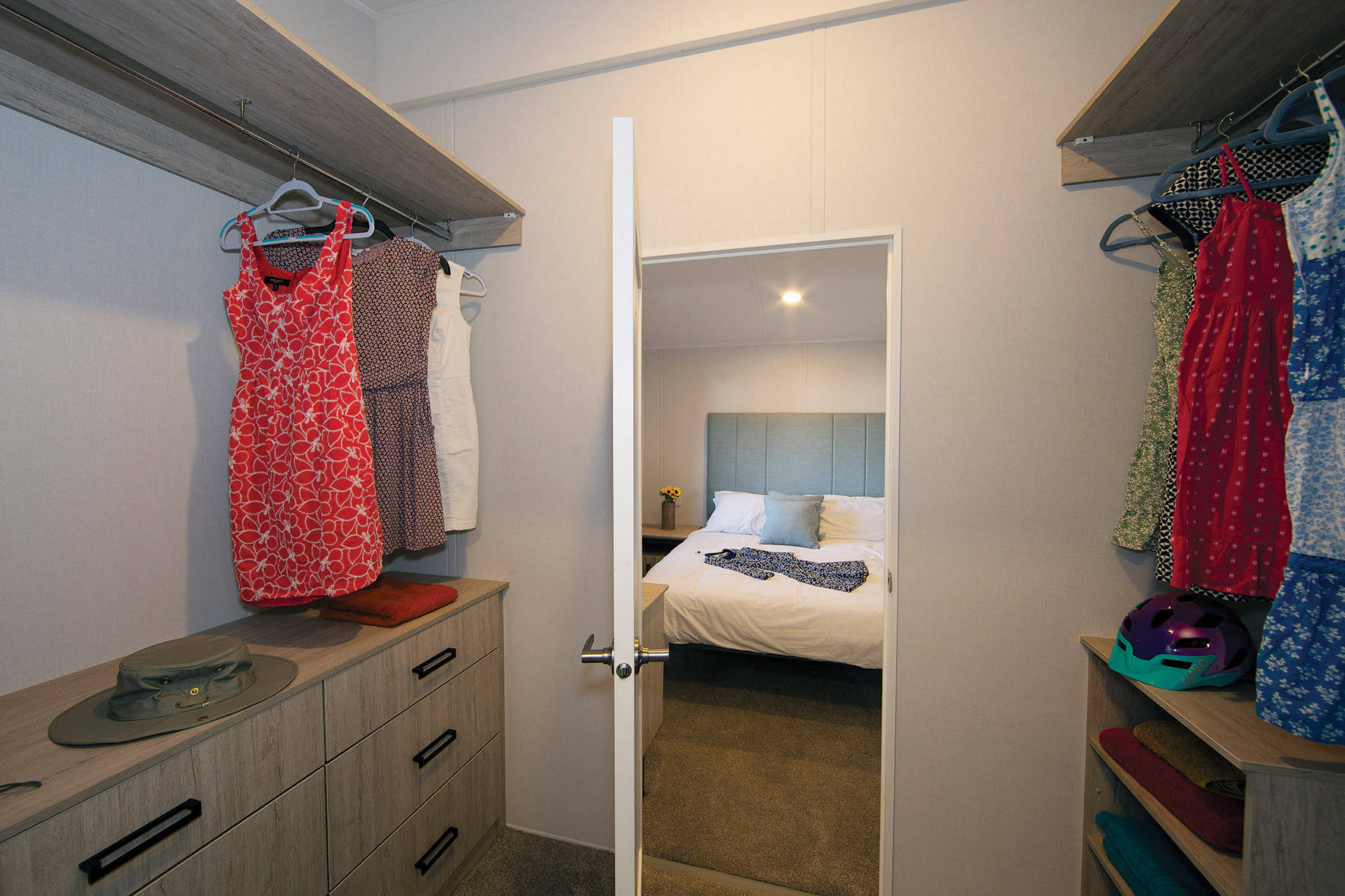 New Delta Newbury Static Caravan Residential Twin Lodge walk in wardrobe to master bedroom