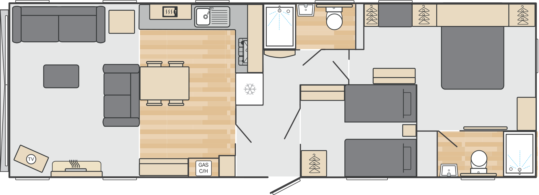 New Swift Vendee Lodge Static Caravan 42x14 2 bed floorplan