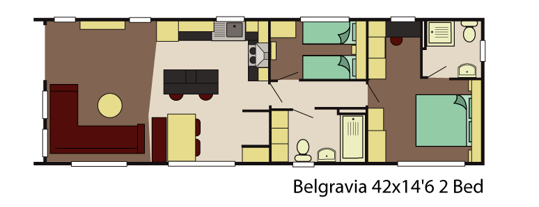 New Delta Belgravia Lodge Static Caravan 42x14.6 2 Bed floorplan
