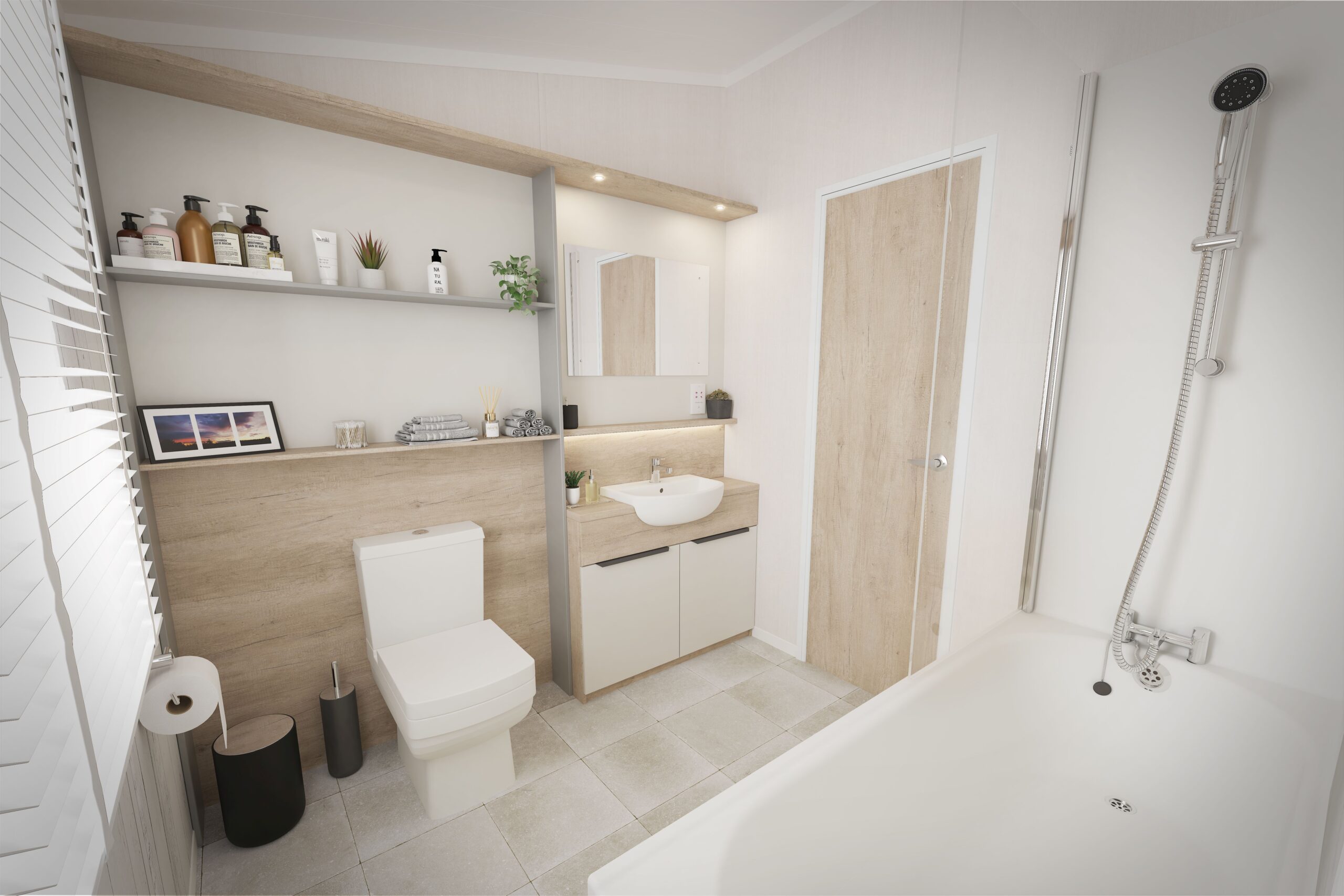 New Swift Edmonton Lodge static caravan scandi bathroom